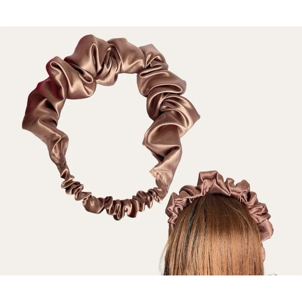 Handmade Satin Ruffle Headband Pink | Elegant Hair Accessory | Women Girls
